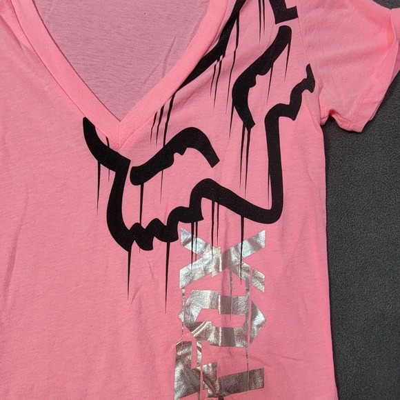 Fox Racing Womens XL Pink V-Neck T-Shirt Graphic Top - Picture 2 of 8
